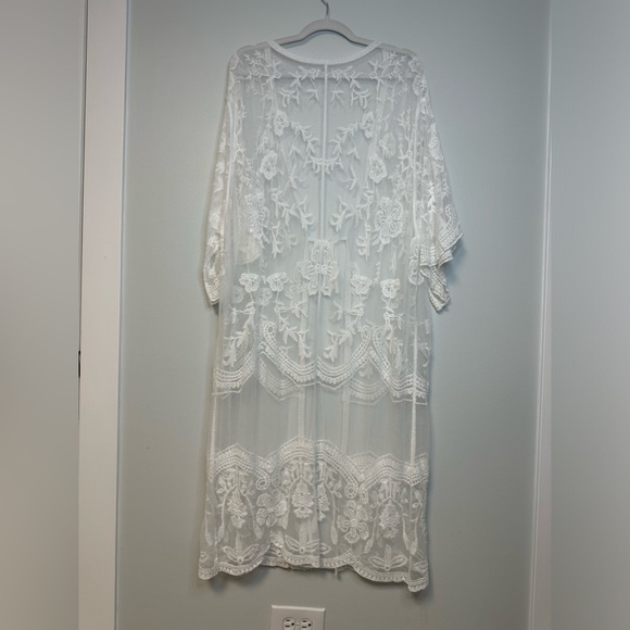 Boho Lace Cover Up Maxi White Beach Swimwear Summer  Duster Sexy Kimono - Picture 14 of 16